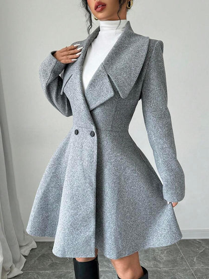 Minimalist Wool Overcoat With Waterfall Neckline