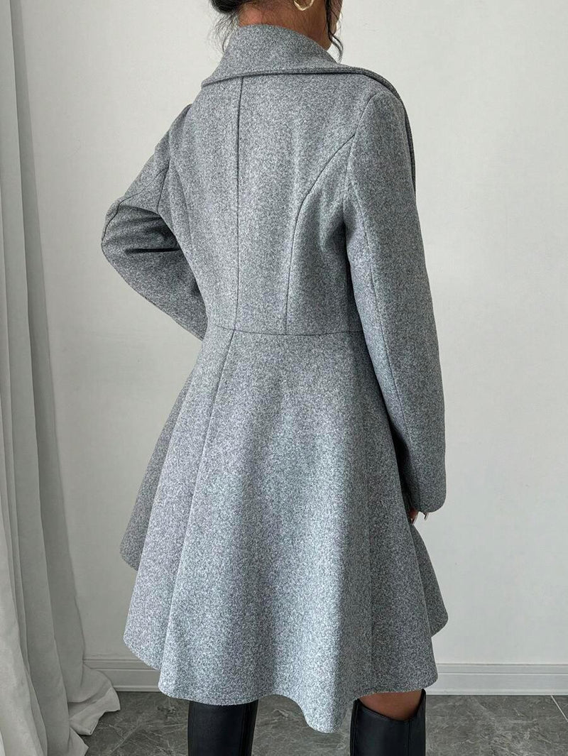 Minimalist Wool Overcoat With Waterfall Neckline