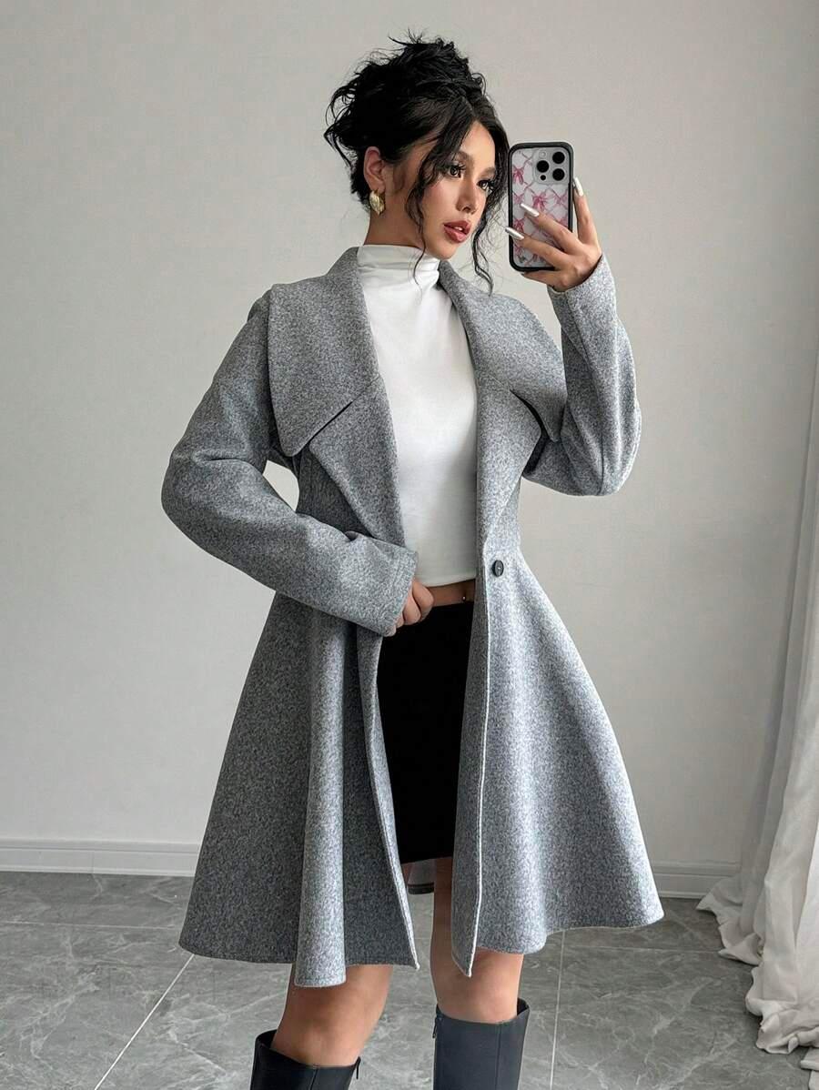 Minimalist Wool Overcoat With Waterfall Neckline