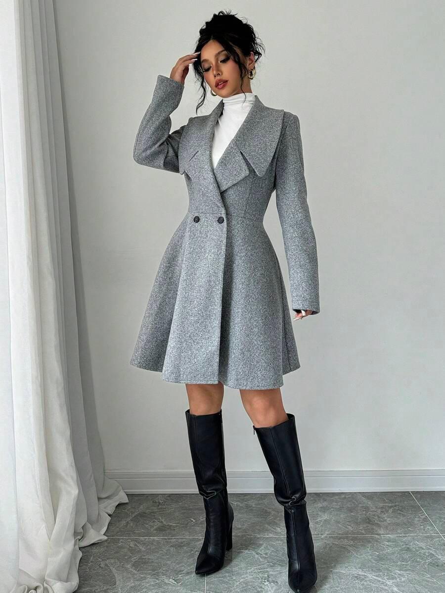 Minimalist Wool Overcoat With Waterfall Neckline