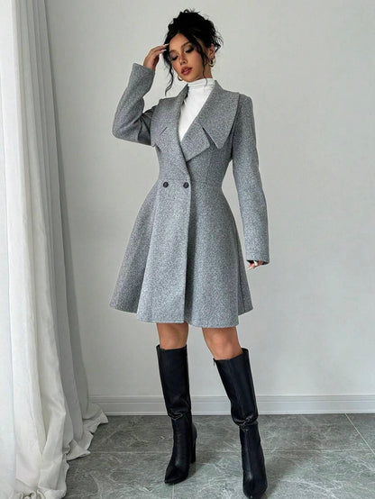 Minimalist Wool Overcoat With Waterfall Neckline