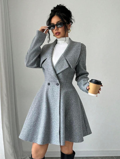 Minimalist Wool Overcoat With Waterfall Neckline