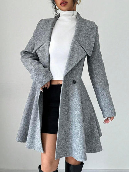 Minimalist Wool Overcoat With Waterfall Neckline