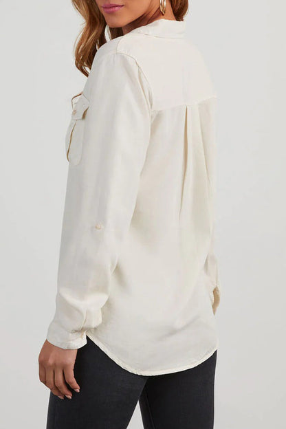 Daily Color Pocket Buttons Turndown Collar Blouses(4 Colors)