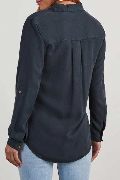 Daily Color Pocket Buttons Turndown Collar Blouses(4 Colors)