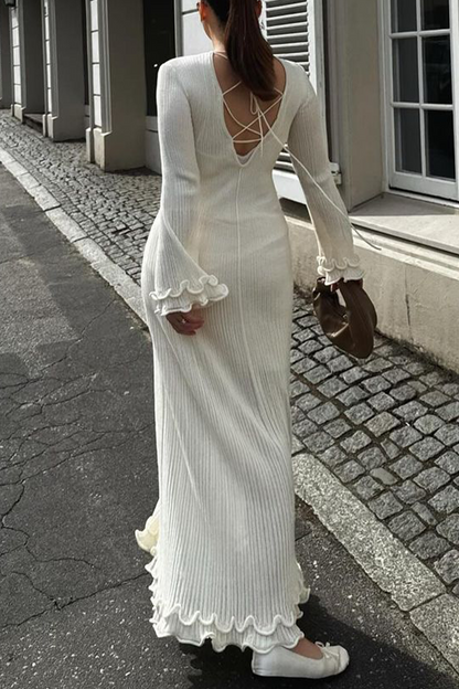Color Lace Up Backless O Neck One Step Skirt Dresses