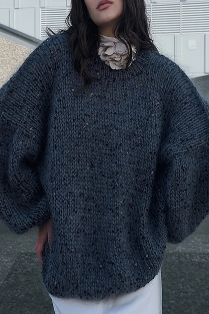 Color Sequins O Neck Sweaters(3 Colors)