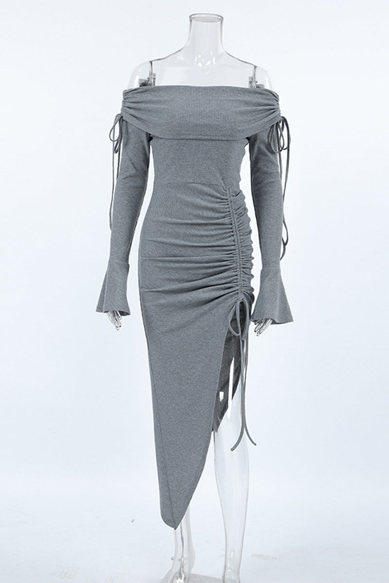 Color Draw String Off Shoulder Wrapped Skirt Dresses