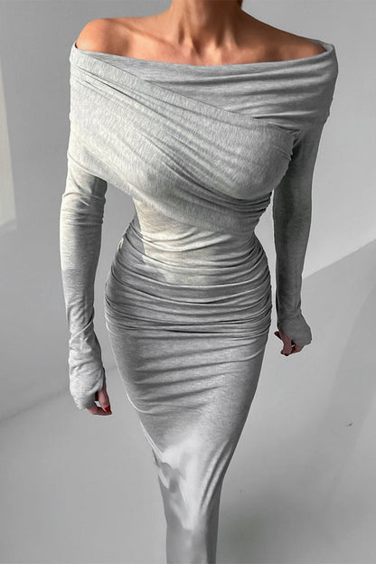 Ruched Irregular Off Shoulder Wrapped Skirt Dresses