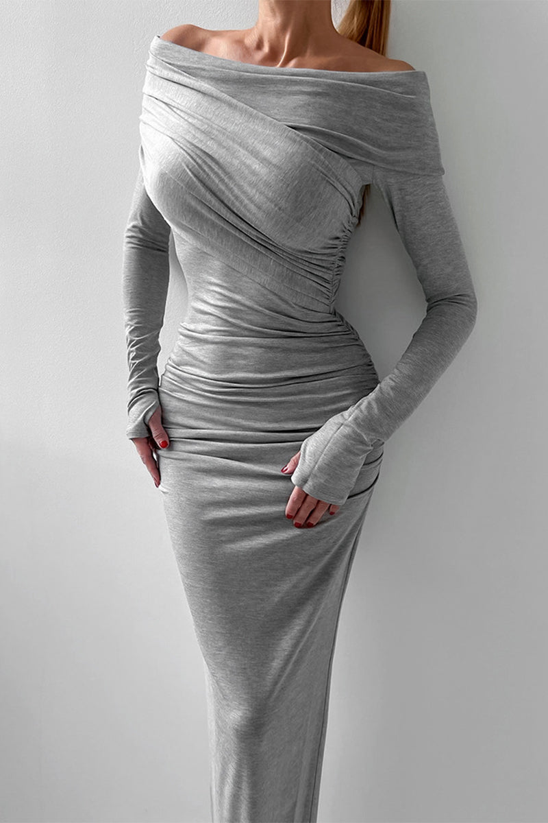 Ruched Irregular Off Shoulder Wrapped Skirt Dresses