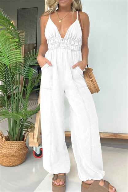 Color Patchwork Backless Spaghetti Strap Fitted Jumpsuits(5 Colors)