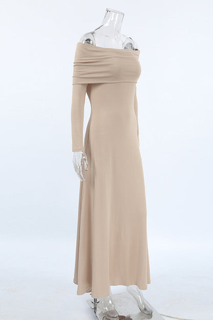 Color Ruched Off Shoulder Long Dresses