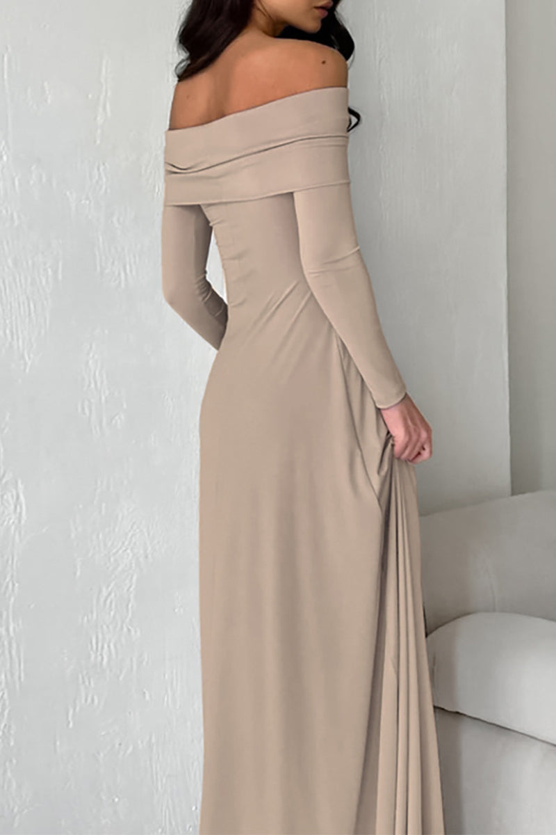 Color Ruched Off Shoulder Long Dresses