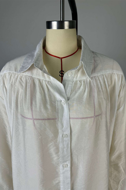 Street Color Buttons See-through Turndown Collar Blouses