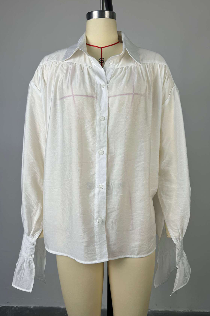 Street Color Buttons See-through Turndown Collar Blouses