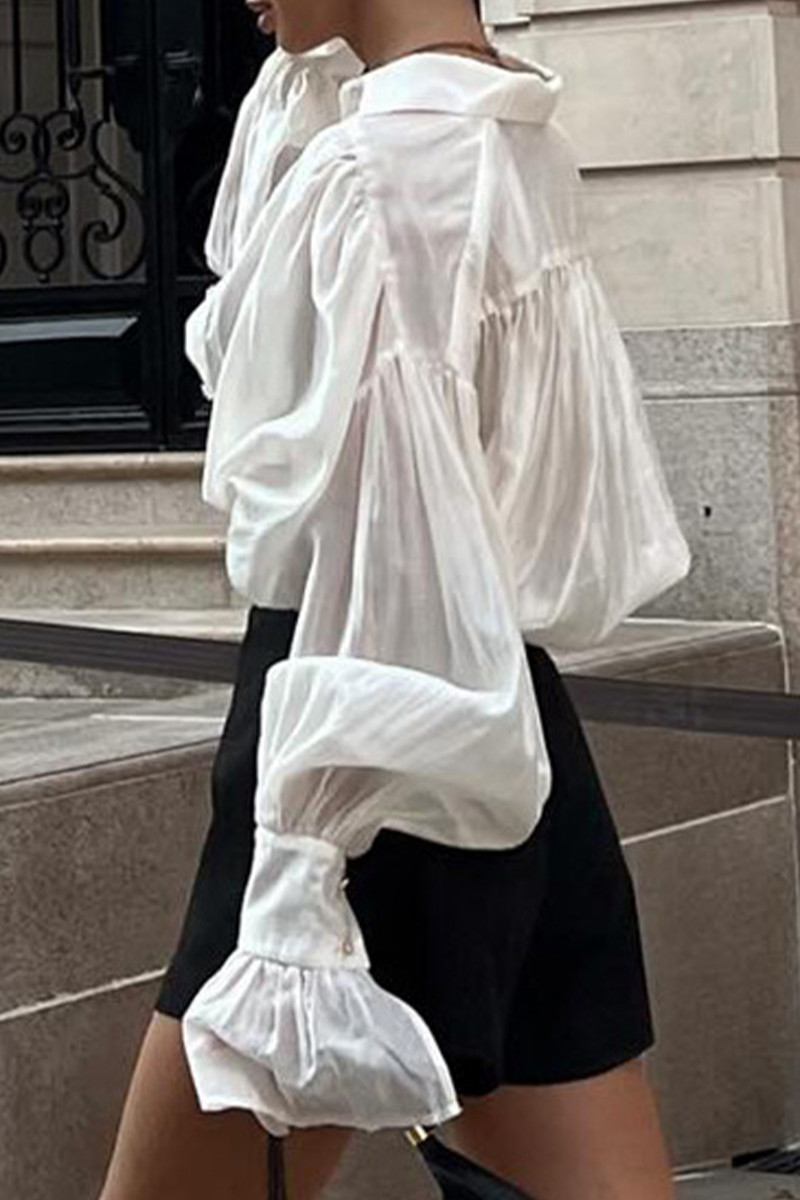 Street Color Buttons See-through Turndown Collar Blouses