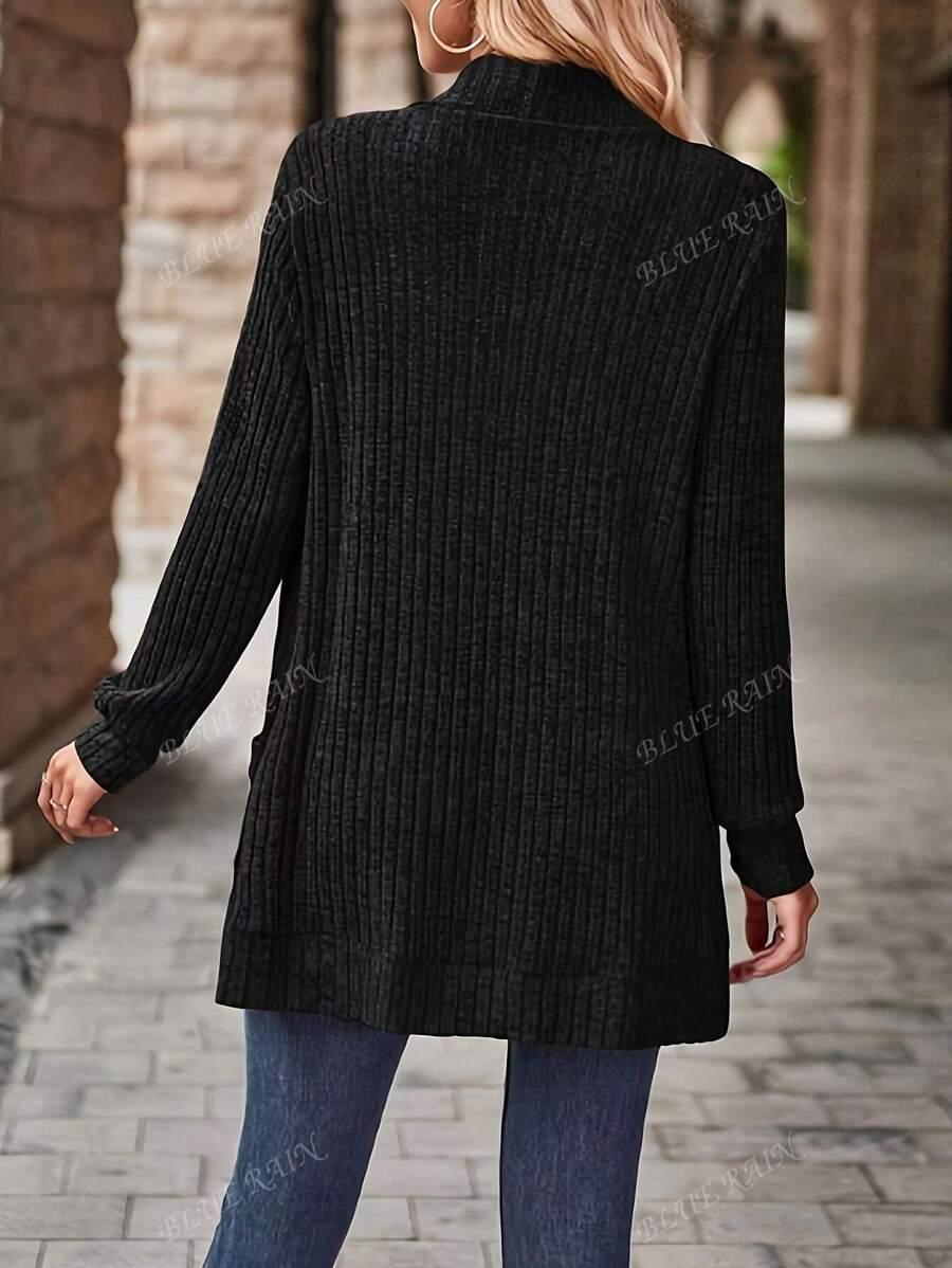 Color Knit Cardigan With Pockets Soft Cozy