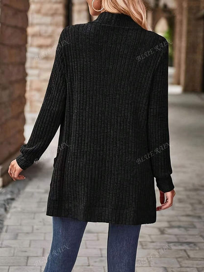 Color Knit Cardigan With Pockets Soft Cozy
