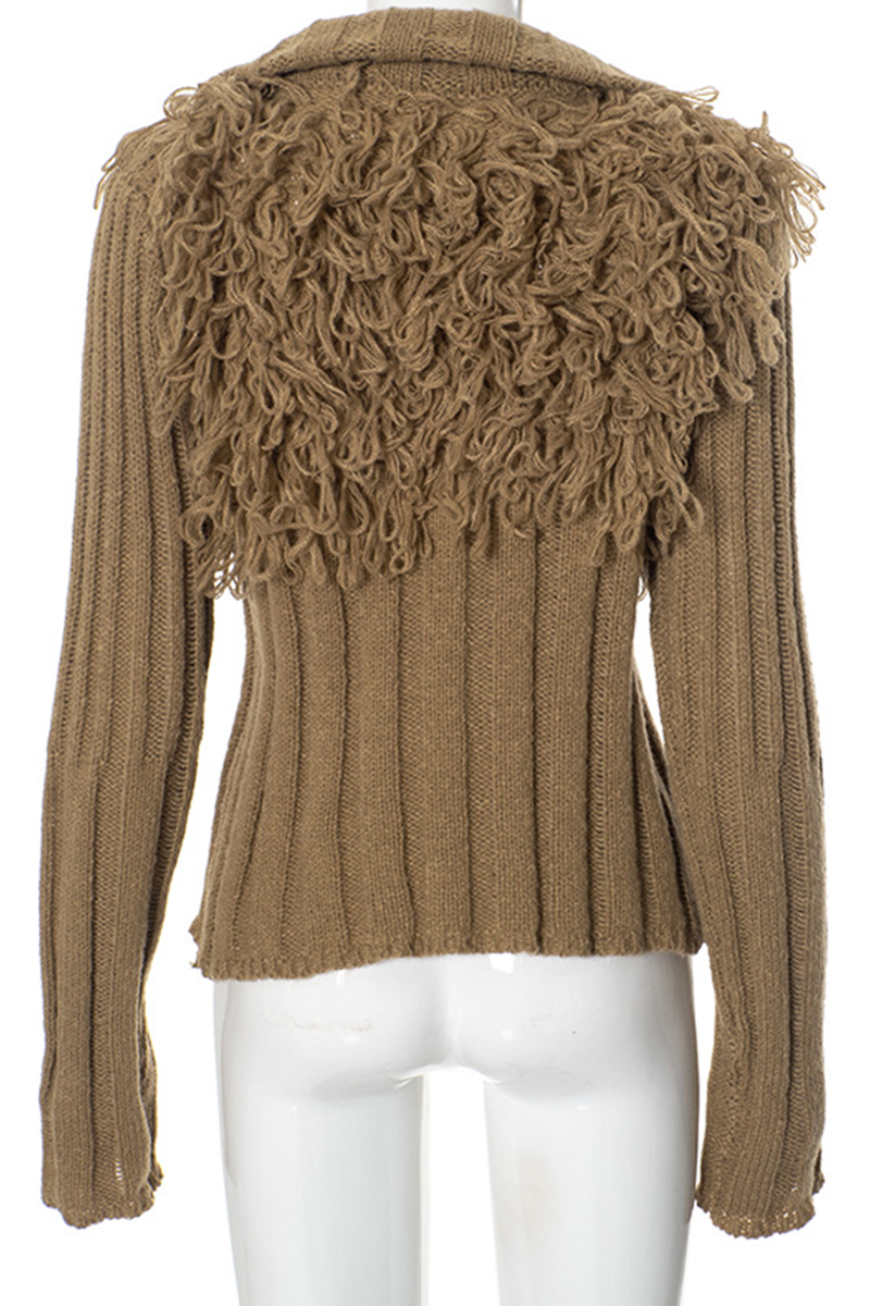 Color Fringed Trim Zipper Turtleneck Sweaters