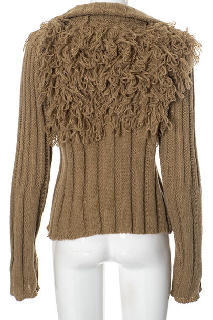 Color Fringed Trim Zipper Turtleneck Sweaters