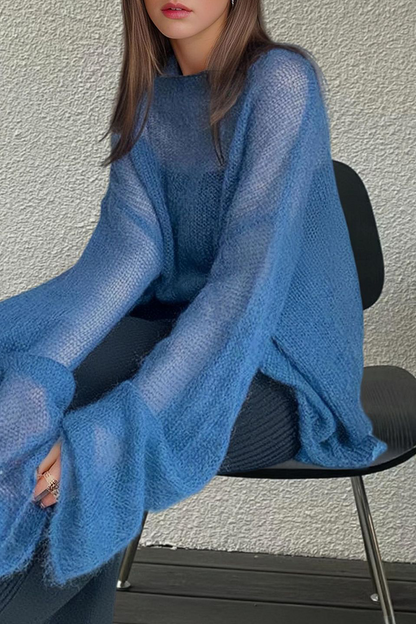 Color See-through O Neck Sweaters(3 Colors)