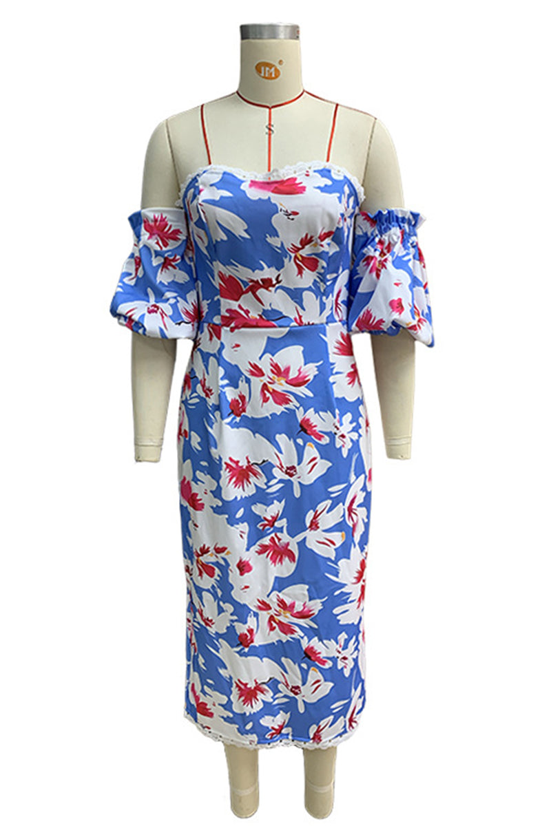 Print Backless Off Shoulder Wrapped Skirt Dresses