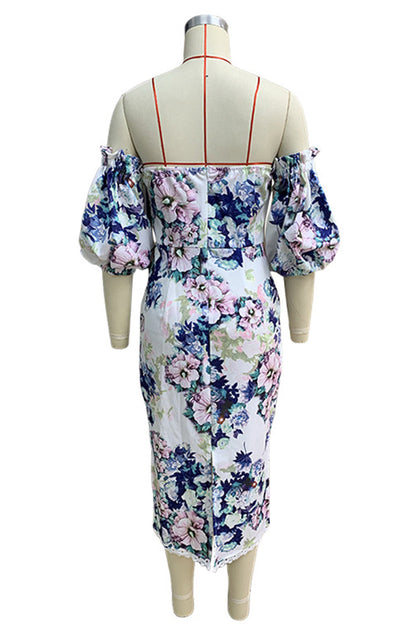 Print Backless Off Shoulder Wrapped Skirt Dresses