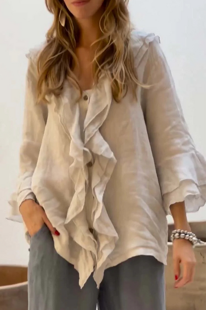 Daily Color Ruffle V Neck Blouses(7 Colors)
