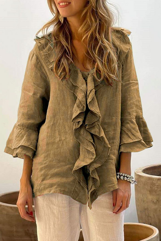 Daily Color Ruffle V Neck Blouses(7 Colors)