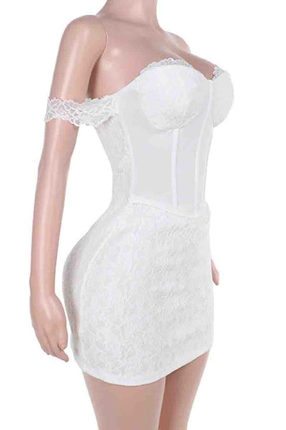 Lace Patchwork Backless Zipper Strapless Wrapped Skirt Dresses