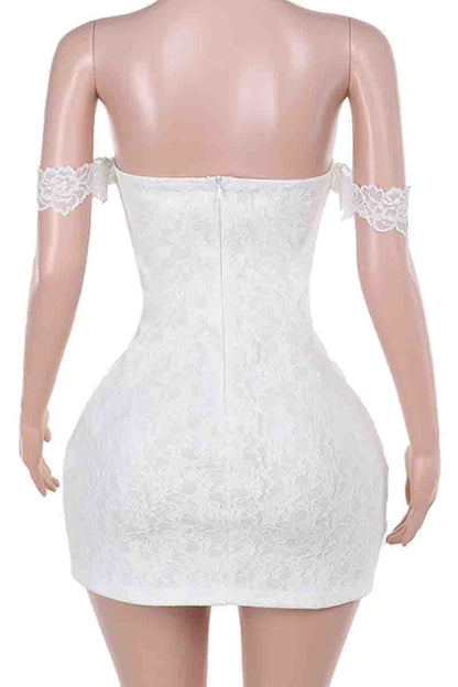 Lace Patchwork Backless Zipper Strapless Wrapped Skirt Dresses