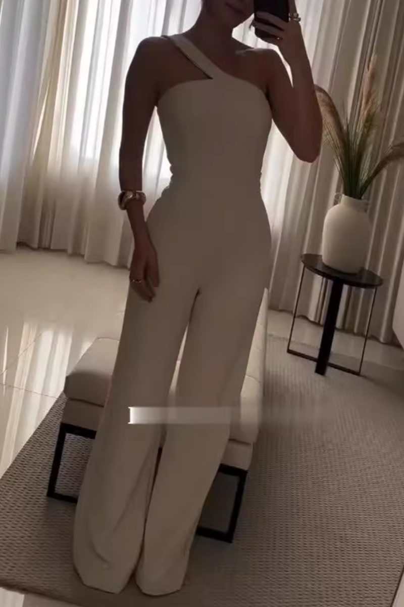 Street Color Irregular Oblique Collar Regular Jumpsuits