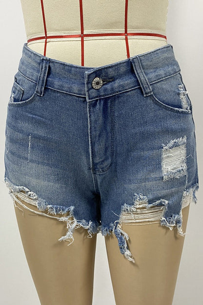 Daily Ripped Without Belt High Waist Loose Denim Shorts(no Belt)