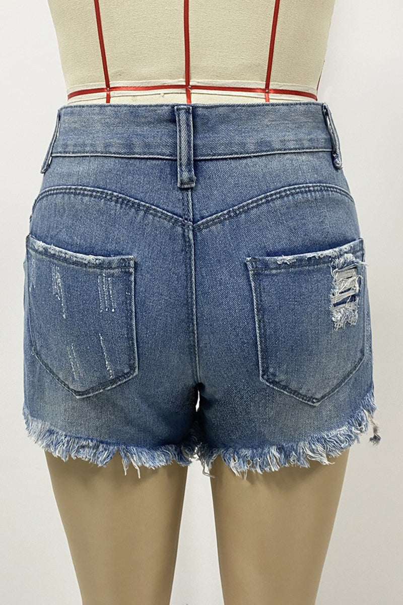 Daily Ripped Without Belt High Waist Loose Denim Shorts(no Belt)