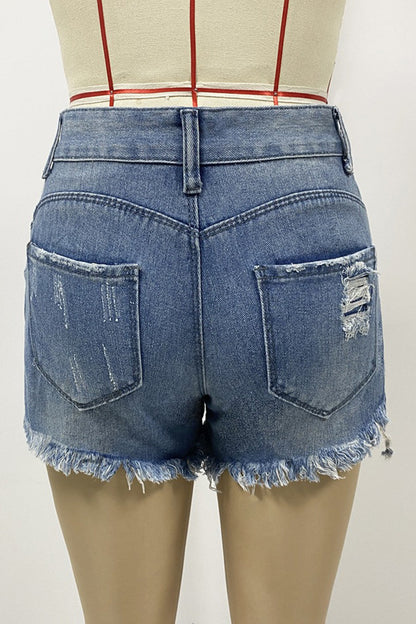 Daily Ripped Without Belt High Waist Loose Denim Shorts(no Belt)