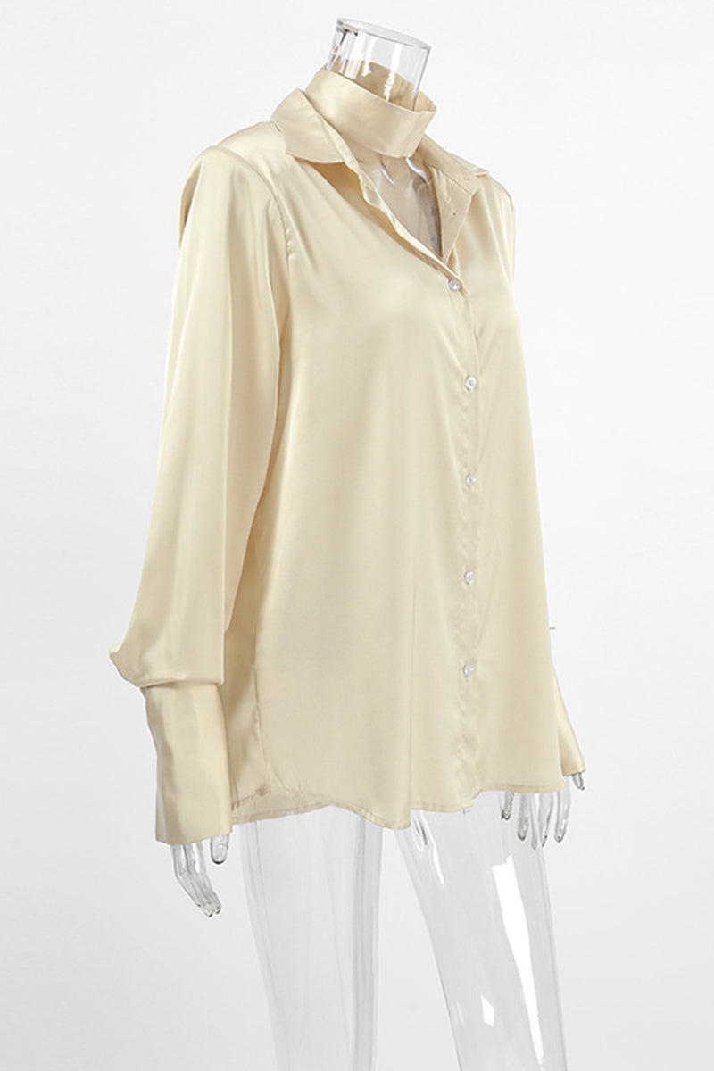 Color Buttons Turndown Collar Blouses