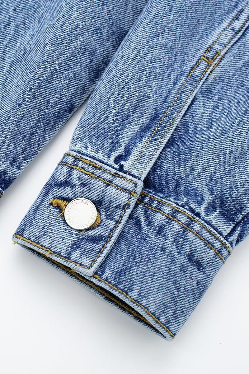 Street Color Pocket Buttons Turndown Collar Long Sleeve Loose Denim Jumpsuits