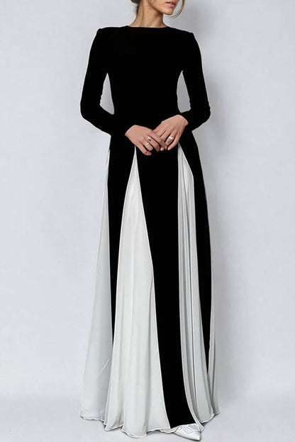 Color Contrast O Neck Long Dresses