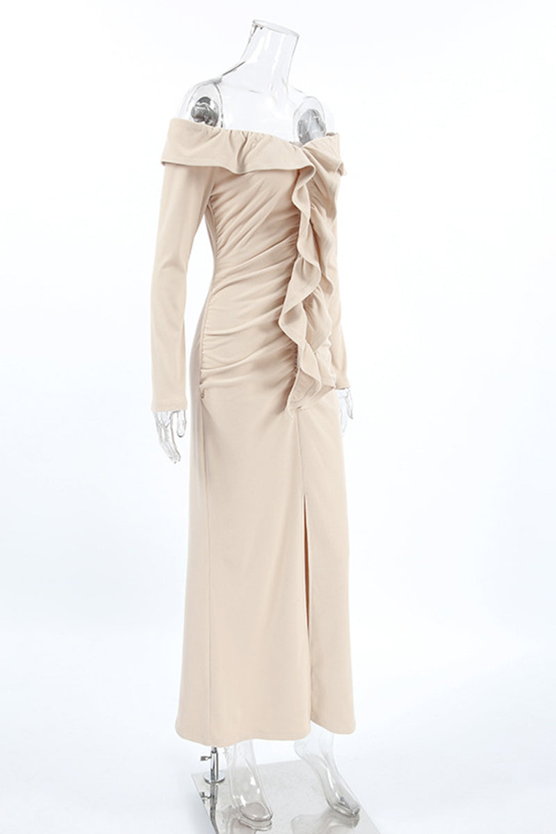 Ruffle Slit Off Shoulder One Step Skirt Dresses