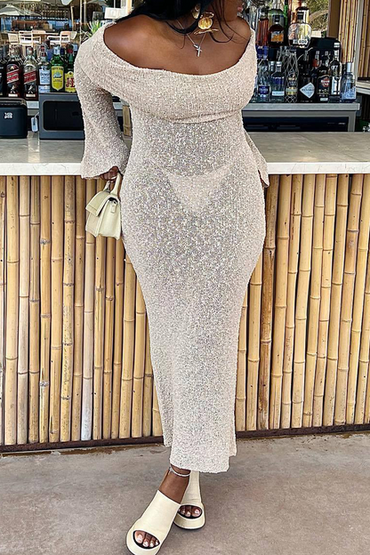 Hollow Out See-through Off Shoulder One Step Skirt Dresses(3 Colors)