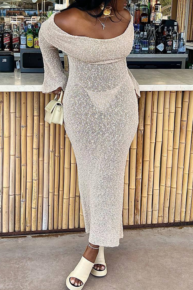 Hollow Out See-through Off Shoulder One Step Skirt Dresses(3 Colors)