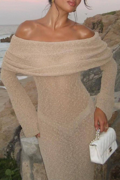 Hollow Out See-through Off Shoulder One Step Skirt Dresses(3 Colors)