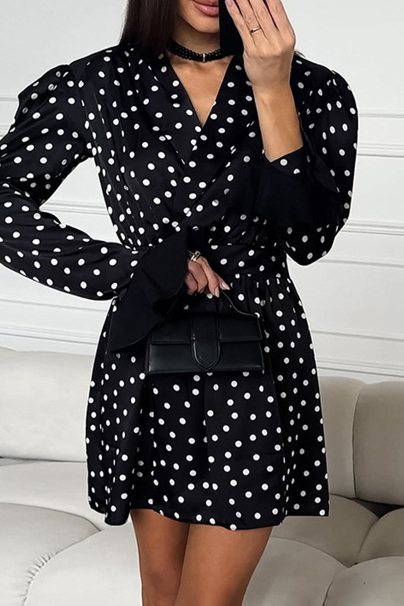 Polka Dot Contrast V Neck Waist Skirt Dresses