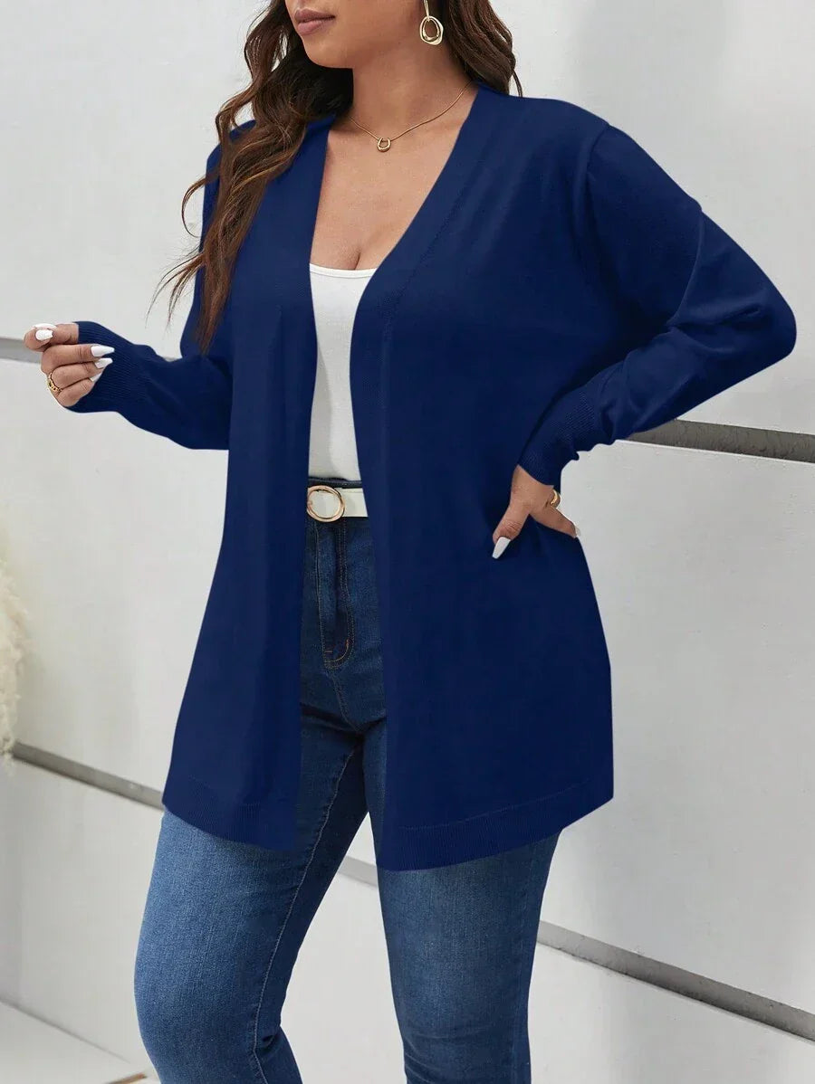 Cozy Open Front Black Knit Cardigan Thigh Length for Fall