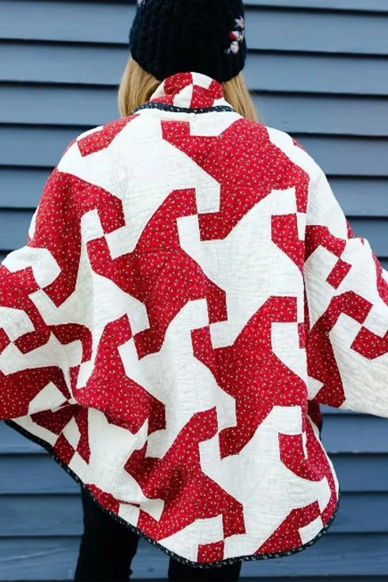 Daily Geometric Print Contrast Cardigan Collar Outerwear