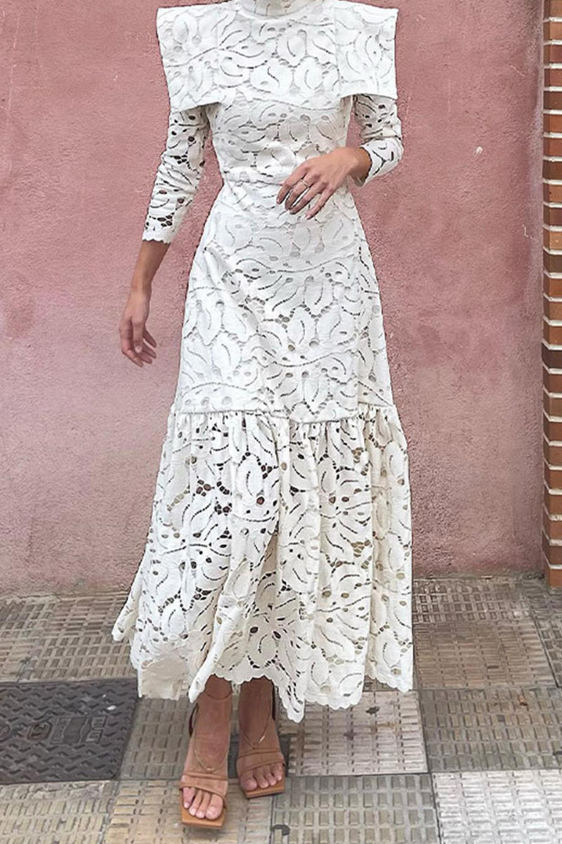 Lace Patchwork Half a Turtleneck Waist Skirt Dresses