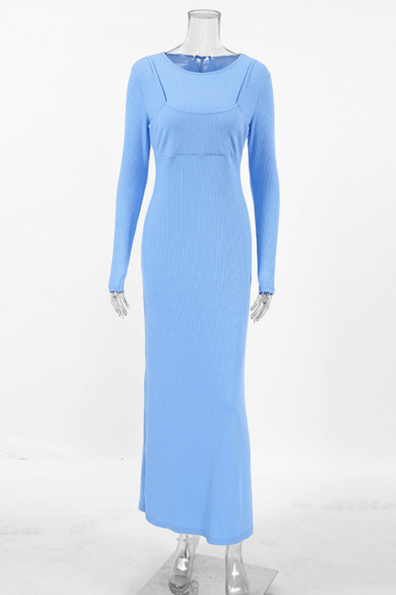 Street Potholes O Neck One Step Skirt Dresses(fake Two Pieces)