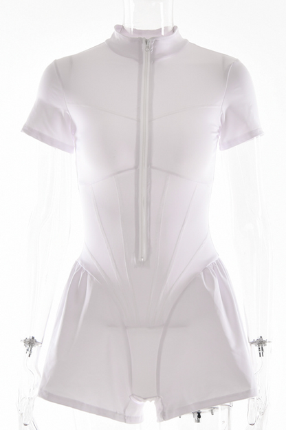 Zipper Mandarin Collar Regular Rompers(3 Colors)