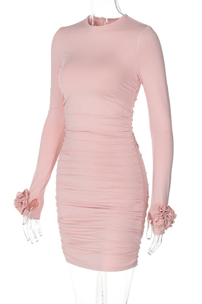 Patchwork Flower Shape O Neck Wrapped Skirt Dresses(3 Colors)