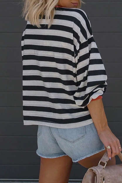 Letters Patchwork Contrast O Neck T-shirts